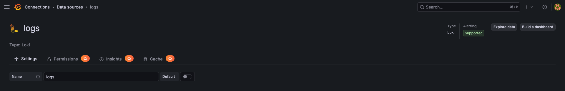 Loki datasource settings in Grafana