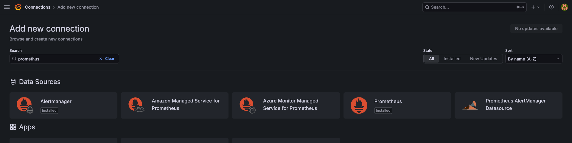 Add new connection in Grafana, search for Prometheus