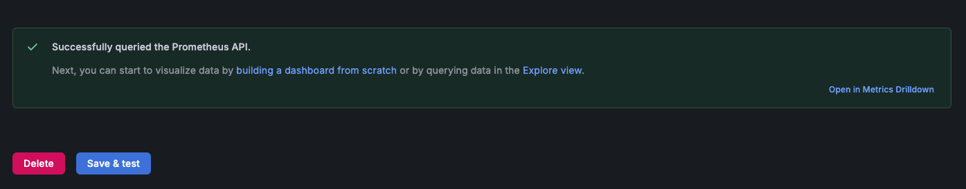 Prometheus Save &amp; Test success in Grafana
