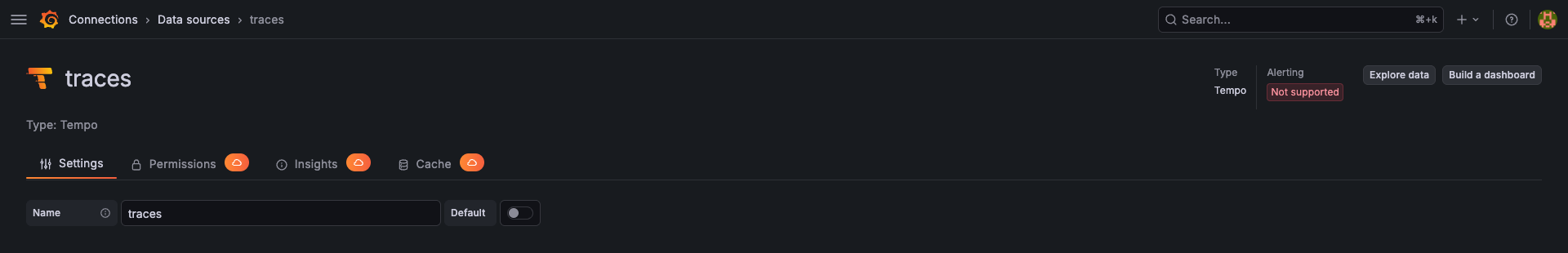 Tempo datasource settings in Grafana